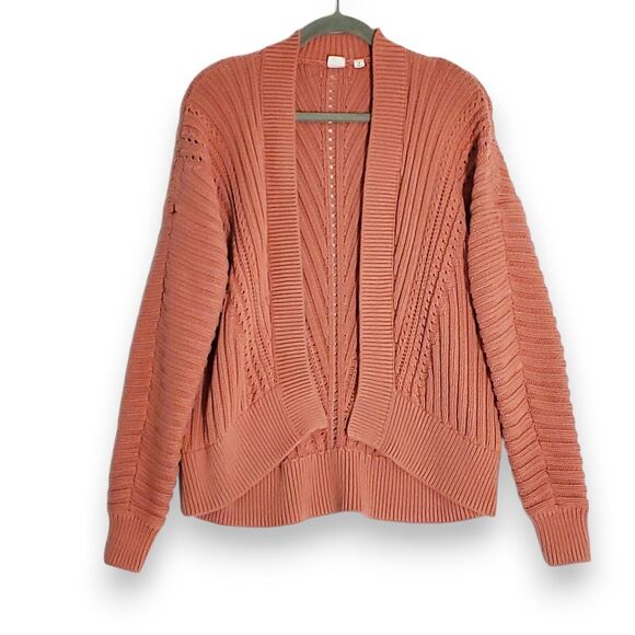 GAP Cardigan Sweater Chunky Cable Knit  Cotton Small S Dusty Rose Open Front - Picture 1 of 7